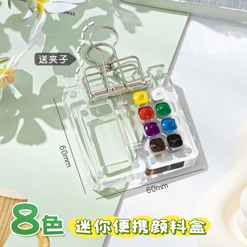 Transparent Watercolor Palette Ins Style Travel Portable Mini Watercolor Acrylic Paint Box Square Tray Box Art Painting Supplie - Sun Studio