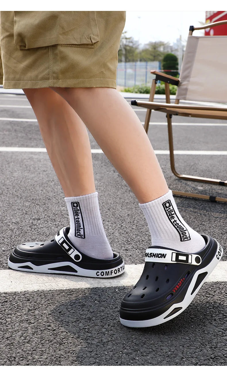 Summer new trend hole shoes outside wear cartoon fashion home home couples non-slip hole sandals beach Baotou slippers men's - Sun Studio