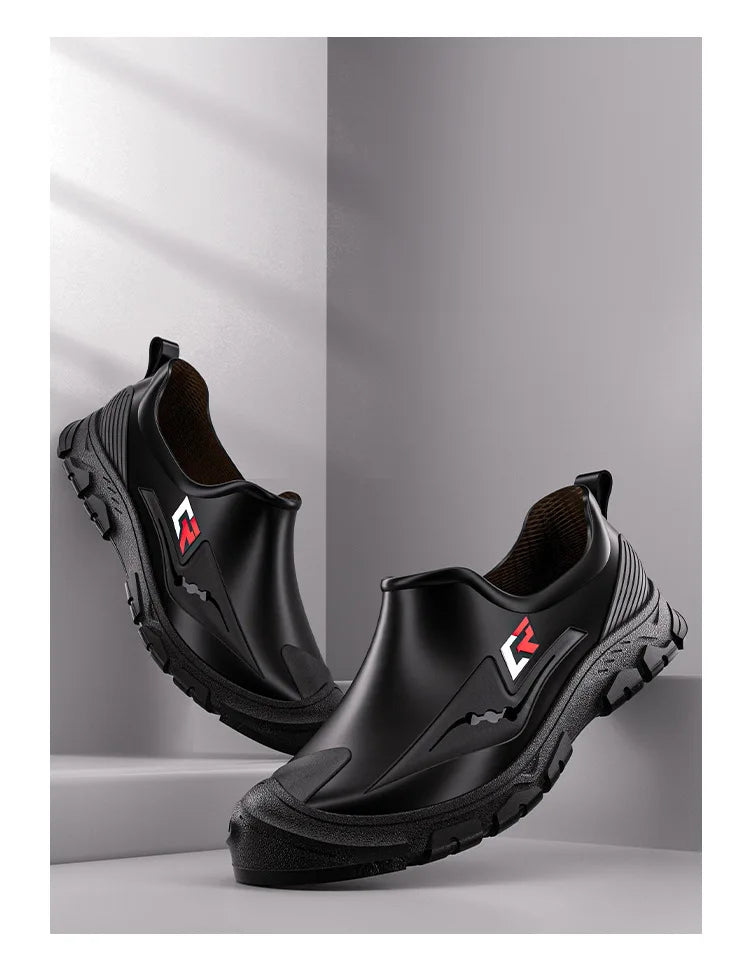 New Short-tube Rain Boots for Men Non-slip and Wear-resistant Fishing Water Shoes Plus Velvet Rubber Shoes Waterproof Rain Boots - Sun Studio