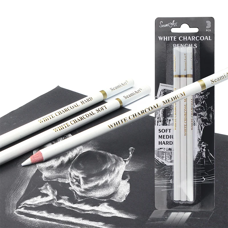 {YY30} 3 Pcs White Sketch Charcoal Pencils For Sketching Painting Drawing - Sun Studio