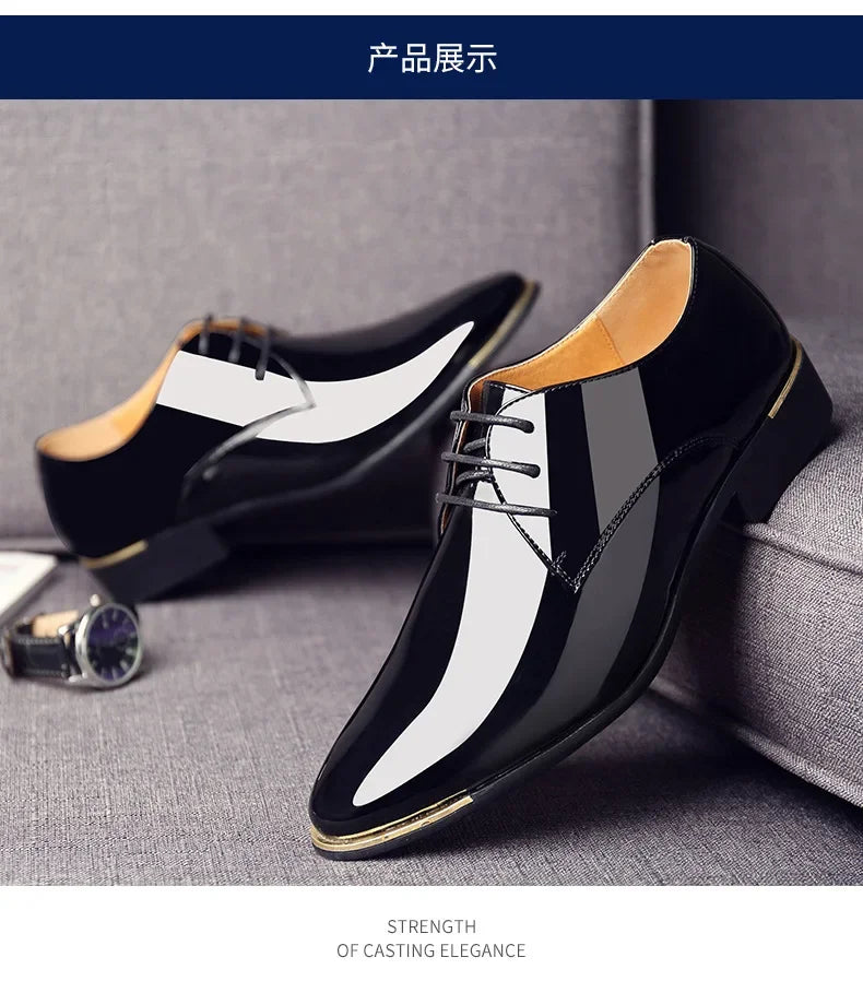 2024 New Men’s Patent Leather Shoes  British Style Men's Dress Shoes Lace Up Pointed Toe Wedding Business Party Social Shoe Male - Sun Studio