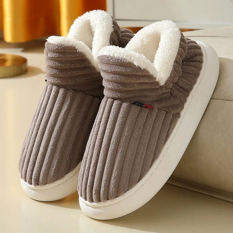 Asgard Herren Plüsch Plattform Hausschuhe Winter Warm Draußen Rutschfest Flauschig Weich Baumwollstiefel Innenmode Gemütlich Furry Flach-Hausschuh