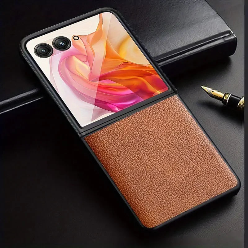 Luxury Business Style Retro Litchi Pattern Case for Motorola Razr 40 50 + 2024 Ultra 2025 Razr60 Thin Hard PC Shockproof Cover - Sun Studio