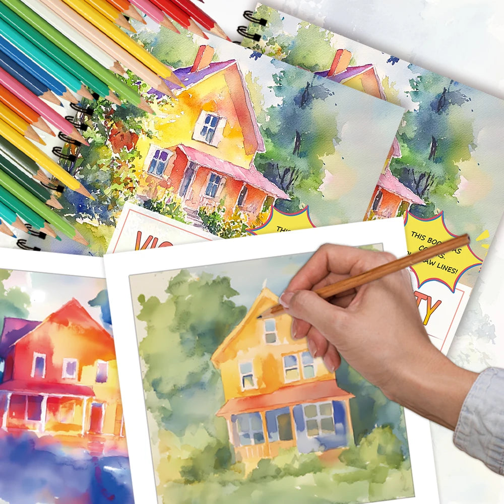 1pc Watercolor City Reverse Coloring Book,30 Thick Pages 100gsm,Creative Lines Activity,Perfect Gift for Family Friend Colleague - Sun Studio