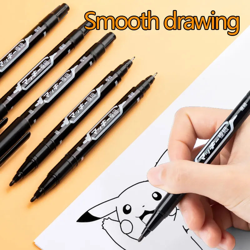 10pcs Wholesale Twin Tip Permanent Marker Pen Fine Point Waterproof Ink Thin Nib Crude Nib Black/Blue/Red Ink 0.5-1mm Fine Color - Sun Studio
