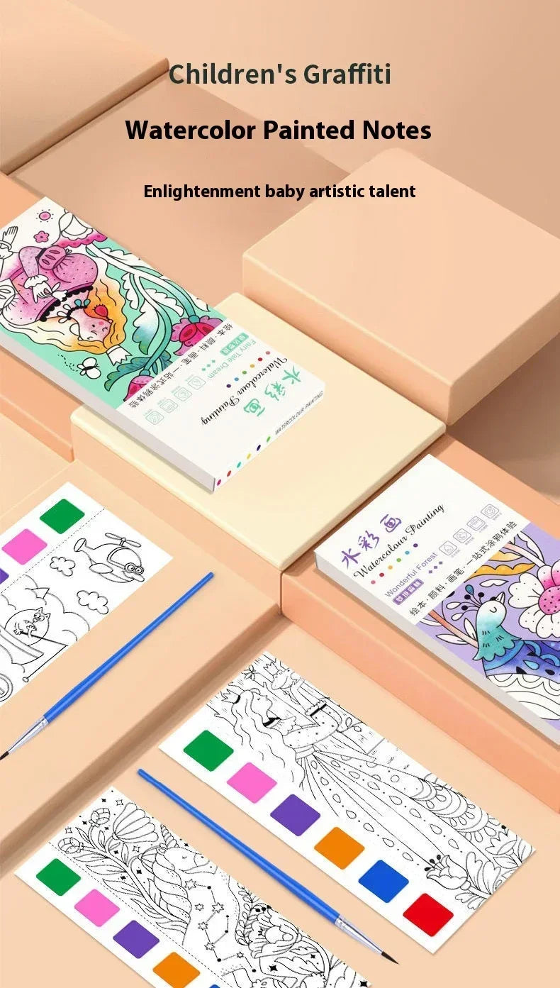 1PC Children's Watercolor Coloring Book Kids Adult Watercolour Coloring Paper With Water Paint Pens Girls Student Birthday Gift - Sun Studio