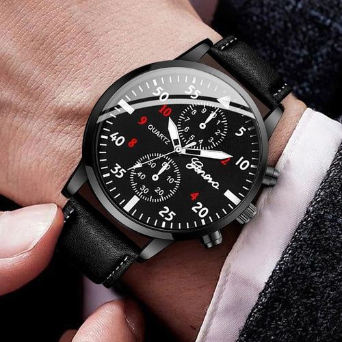 4PCS Fashion Men Business Watches Jewelry Set Casual Arabic Dial Male Leather Strap Quartz Wristwatch Reloj Hombre (Without Box) - Sun Studio
