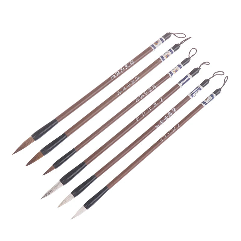 6Pcs Traditional Chinese White Clouds Bamboo Wolf's Hair Writing Brush For Calligraphy Painting Practice Brushes Writing Tools - Sun Studio