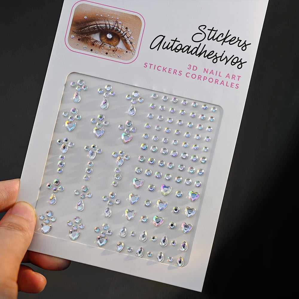 1 Stück Gesicht Diamant-Gem-Sticker, 5D, bunte Strass-Tattoo-Aufkleber, für Festival, Nagel, Körper-Make-up, Bling-Schmuck, DIY Gesichtssticker