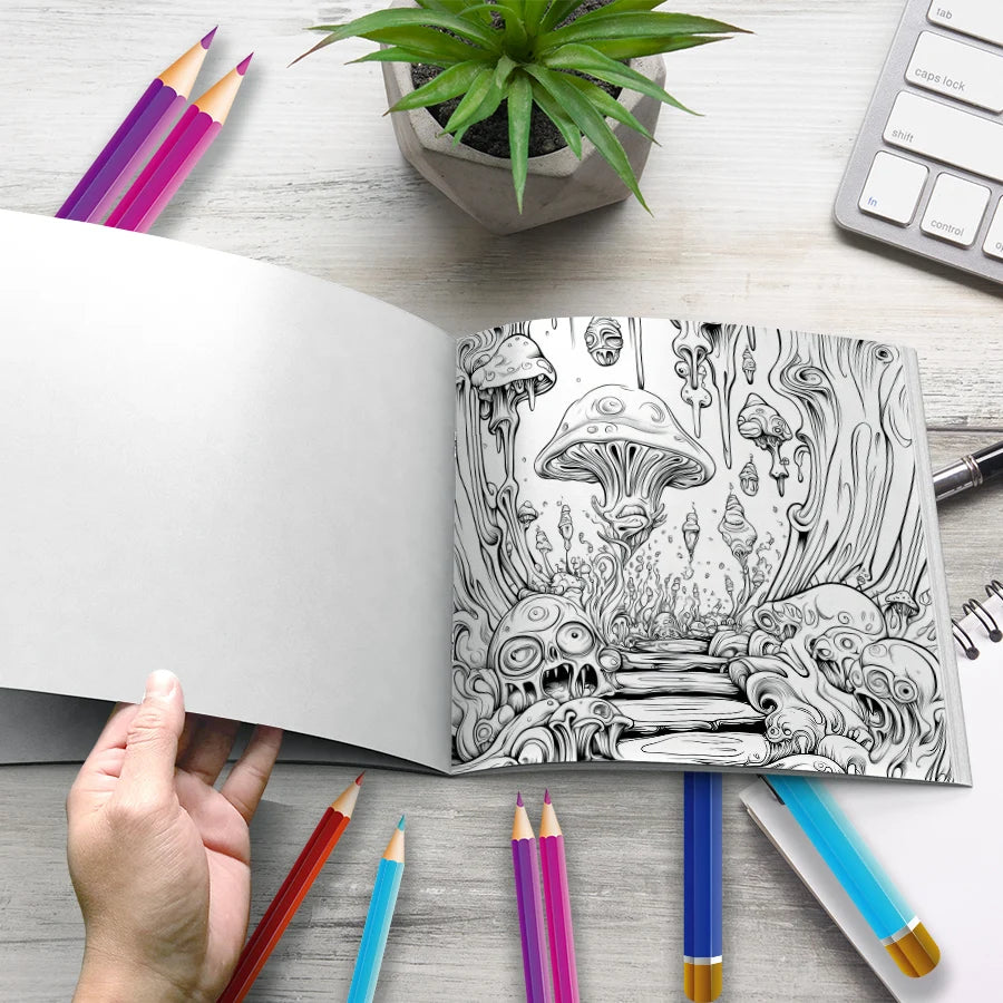 Mushroom World Colouring Book Adult Picture Book Original Design - Sun Studio