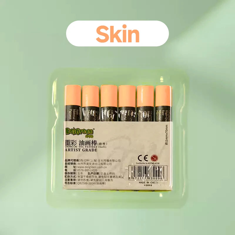 DELGREEN Pearlescent Oil Painting Stick Heavy Color Oil Painting Pastel Paint Graffiti Crayon Artist Students Art Supplies 6pcs - Sun Studio
