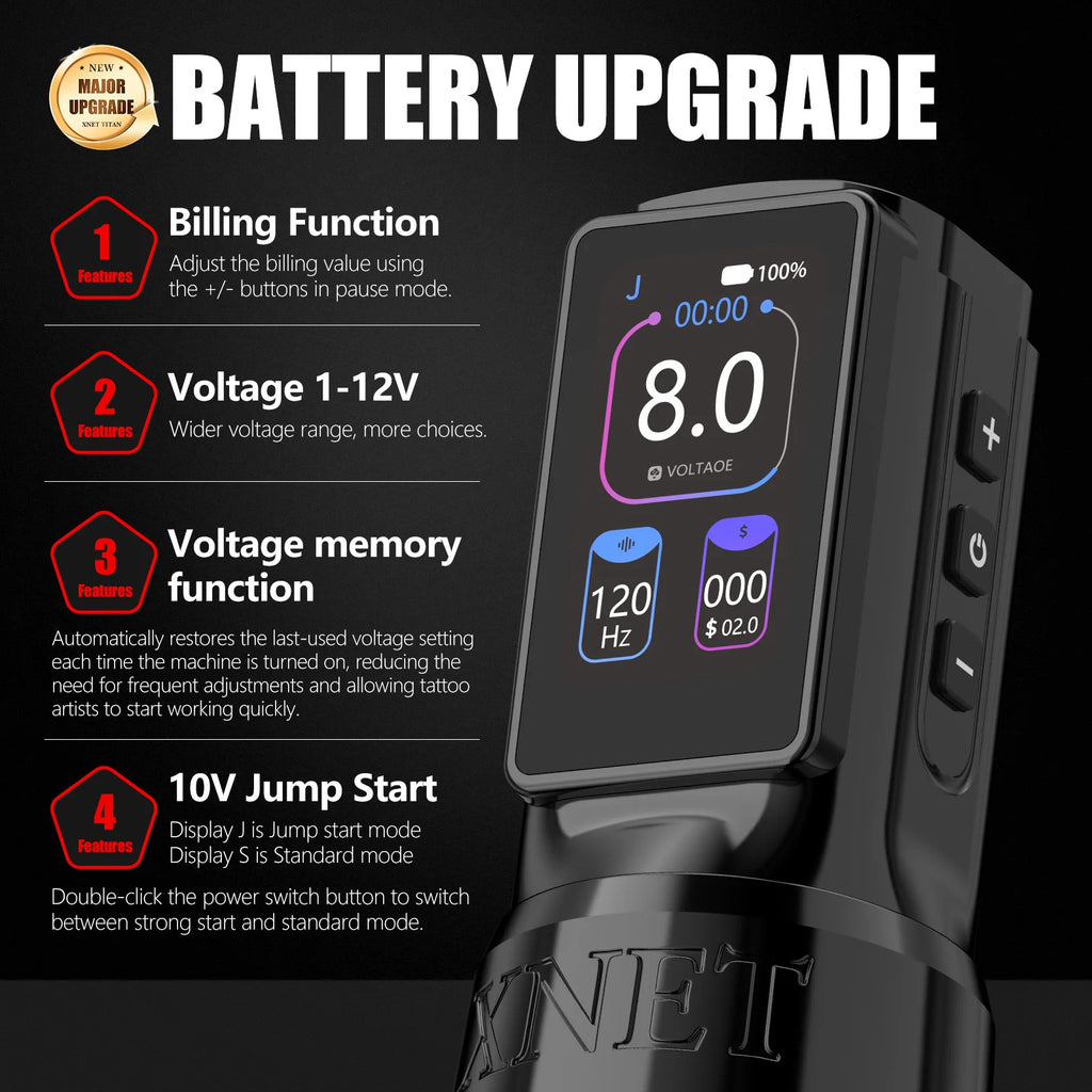 Xnet Titan Max Wireless Tattoo Machine Rotary Pen Coreless Motor 2400m Multi-Function Touchscreen Battery 1-12V for Artist Body - Sun Studio