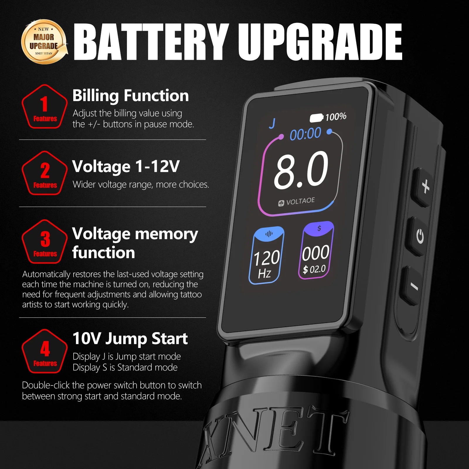 Xnet Titan Max Wireless Tattoo Machine Rotary Pen Coreless Motor 2400m Multi-Function Touchscreen Battery 1-12V for Artist Body - Sun Studio