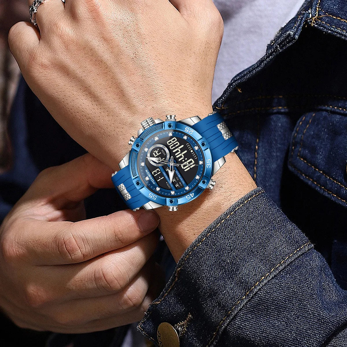 FOXBOX LED Dual Display Quartz Watch Soft Silicone Waterproof Luminous Digital Date Mens Watches Fashion Chronograph Man Watch - Sun Studio