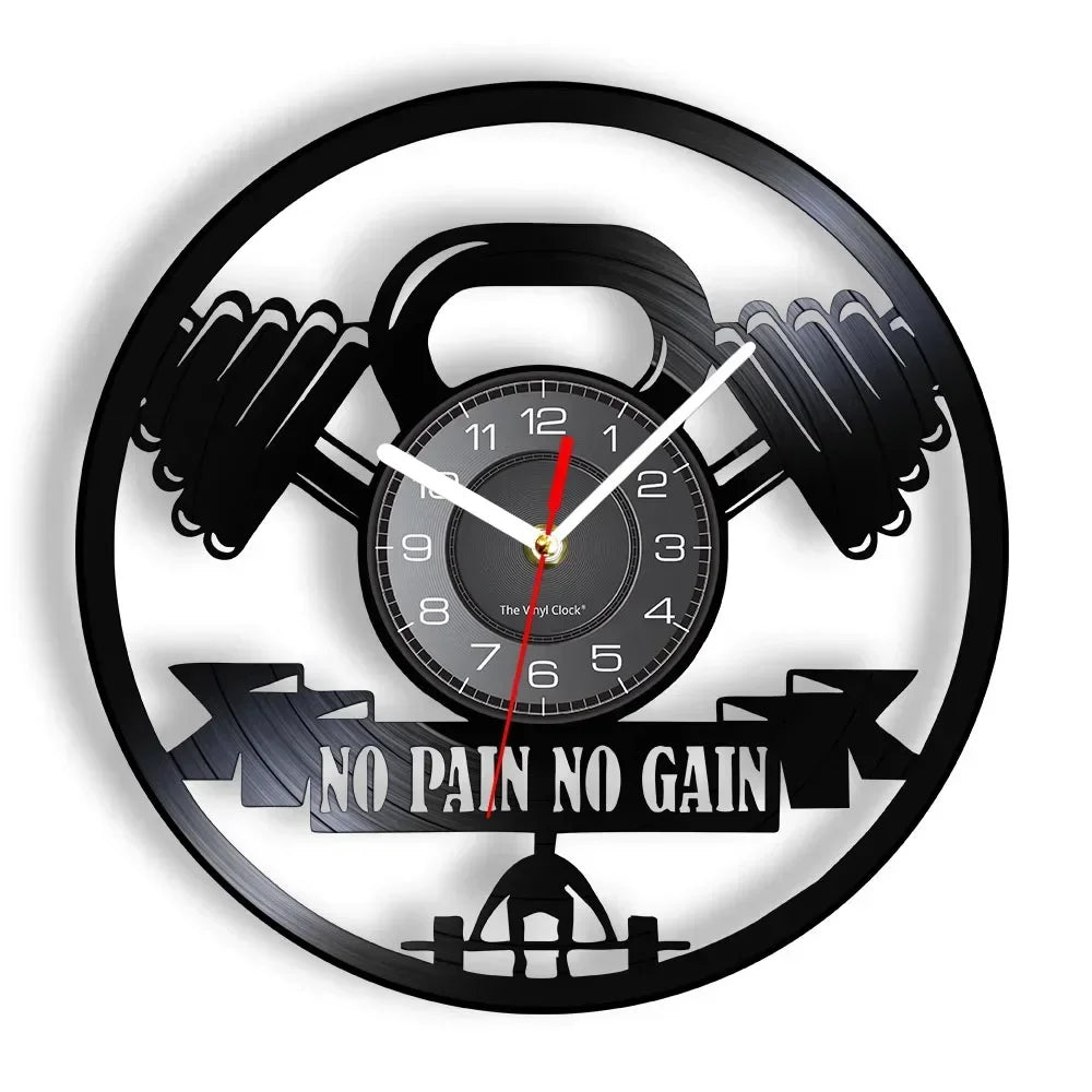 Fitness Equipment Thema Vinyl Schallplatte Fitness Wanduhr Heimdekoration LED Hintergrundbeleuchtung Moderne Fitness Uhr
