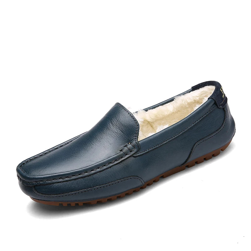 Winterfell Loafers Herren Freizeit Schuhe Baumwolle Leder Dress Schuhe Slip-On Flats Plüsch Herren Mokassins Fleece gefüttert Fahrerschuhe