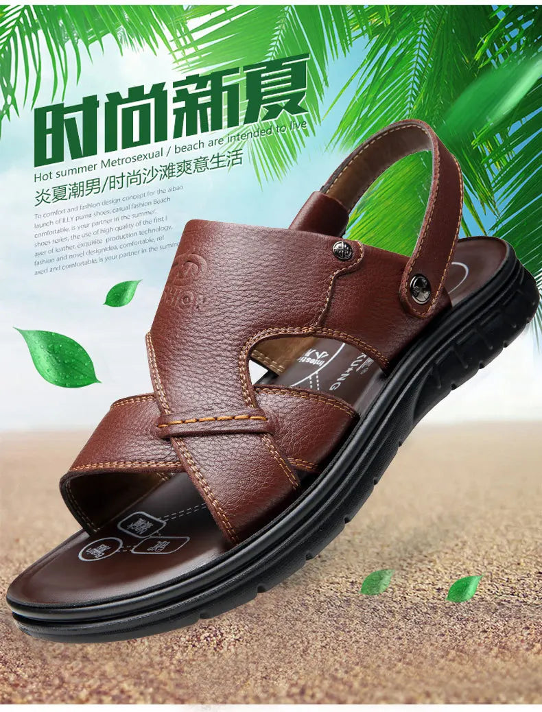 Big Size 49 50 Men's Sandals Summer Leather Shoes Man Slippers Non-slip Bottom Casual Business Beach Shoes for Men 2025 Summer - Sun Studio