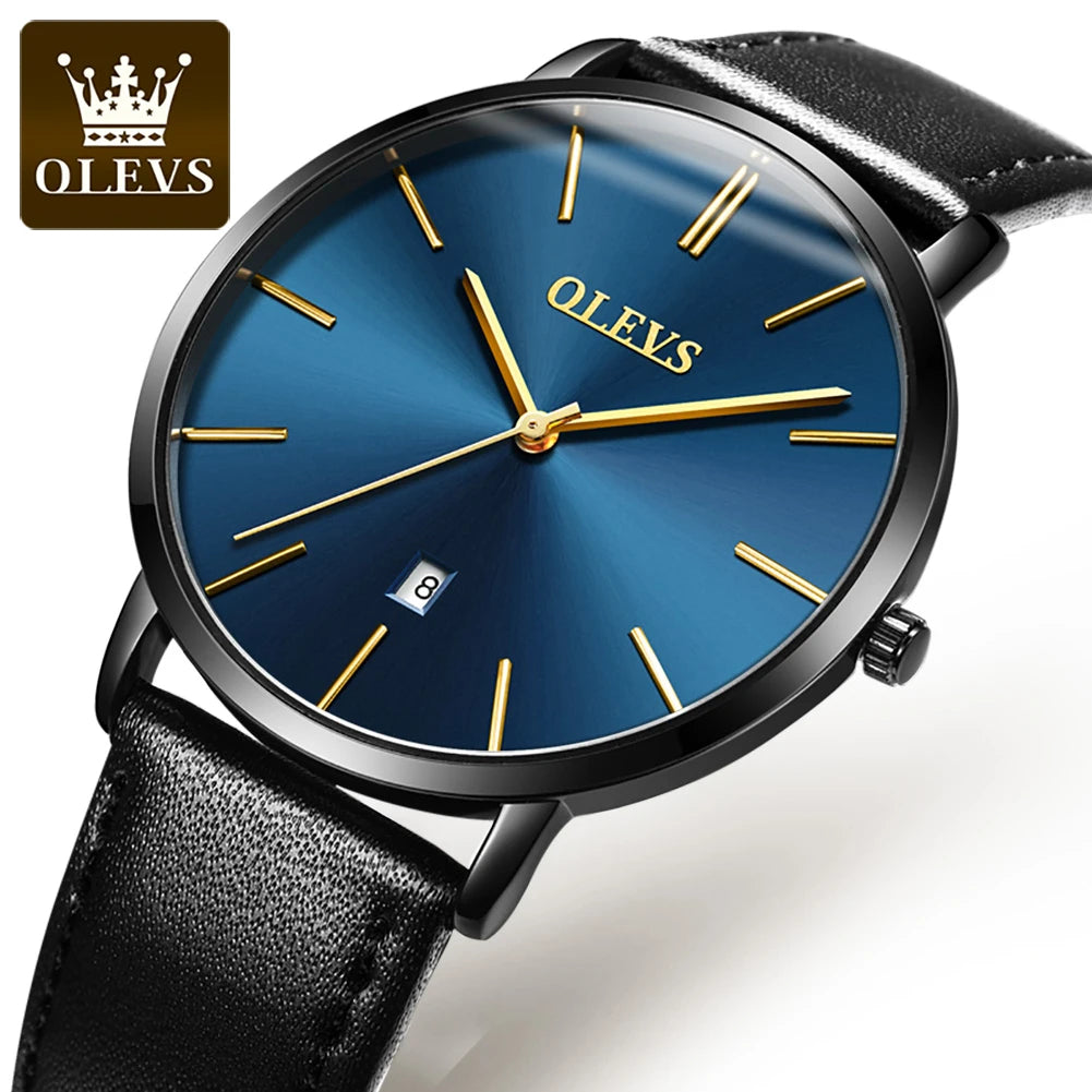 OLEVS 6.5mm Ultra Thin Quartz Watches Mens Top Brand Luxury Leather Waterproof Clock Male Classic Men Business Watch with Date - Sun Studio