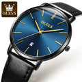 OLEVS 6.5mm Ultra Thin Quartz Watches Mens Top Brand Luxury Leather Waterproof Clock Male Classic Men Business Watch with Date - Sun Studio