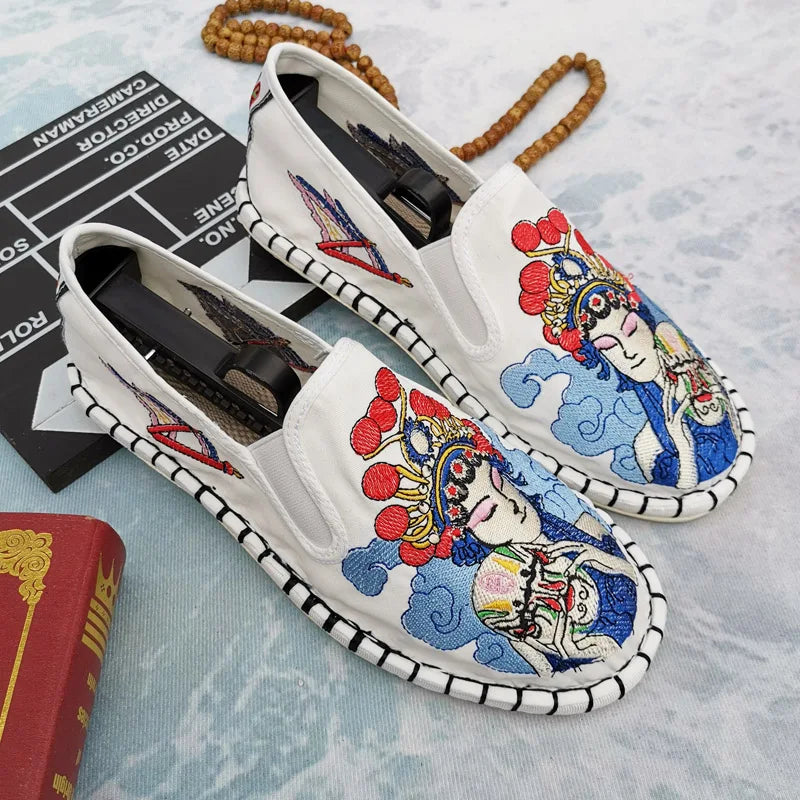 Classic Chinese Embroidered Men's Flats Shoes Slip on Casual Canvas Shoes Black Comfortable Loafers Flats Men mocasines hombre - Sun Studio