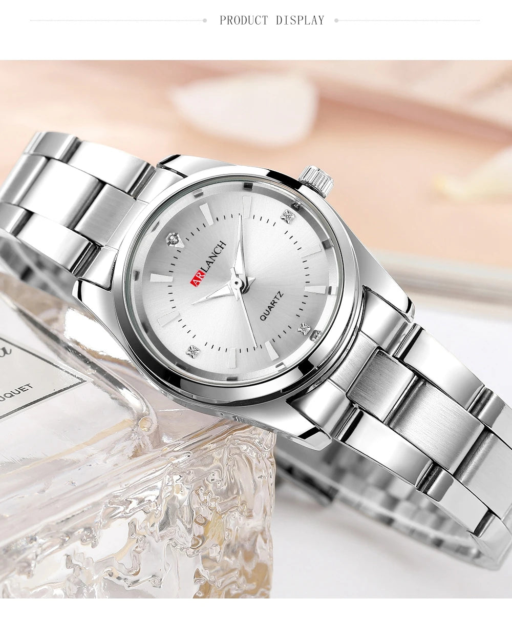 Ladies Dress Watch 29mm Silver Stainless Steel Gorgeous Rhinestone Quartz Clock Suitable Banquet Accessories & Daily Decoration - Sun Studio