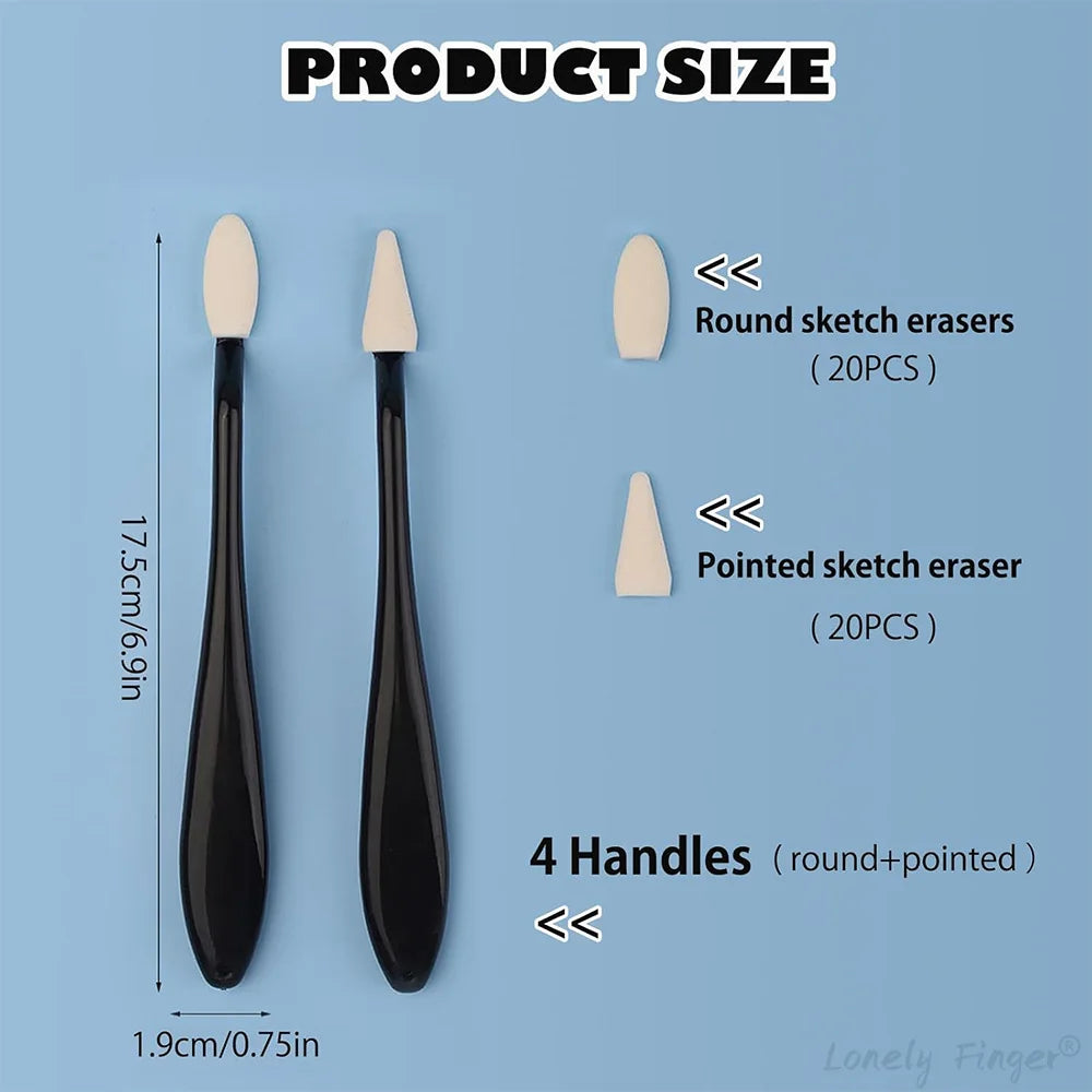 4pcs Paper Art Blending Stumps, Sketch Erase Sponge Wiper, 2 Head Types, 40 Replacement Sponge Wipes, Sketch Drawing Tools - Sun Studio