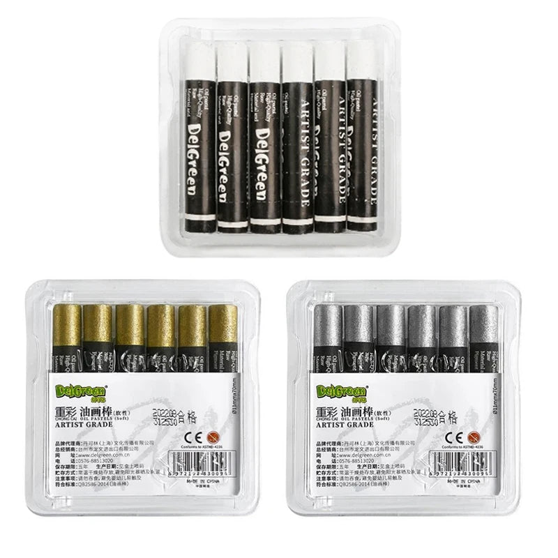 DELGREEN Pearlescent Oil Painting Stick Heavy Color Oil Painting Pastel Paint Graffiti Crayon Artist Students Art Supplies 6pcs - Sun Studio