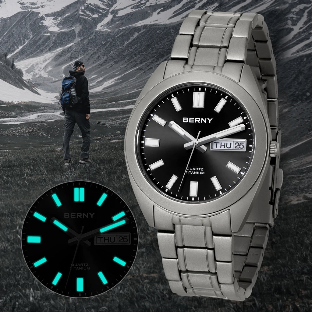 BERNY Titanium Watch for Men Supper Light Weight Wristwatch Super Luminous Sapphire 10ATM Waterproof Sport Field Quartz Watches - Sun Studio