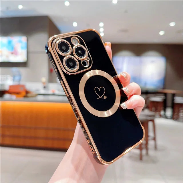 For iPhone 15 Pro Max Luxury Magsafe Magnetic Cute Plating Frame Phone Case For iPhone 11 12 13 14 15 16 Plus 17 Air Back Cover - Sun Studio