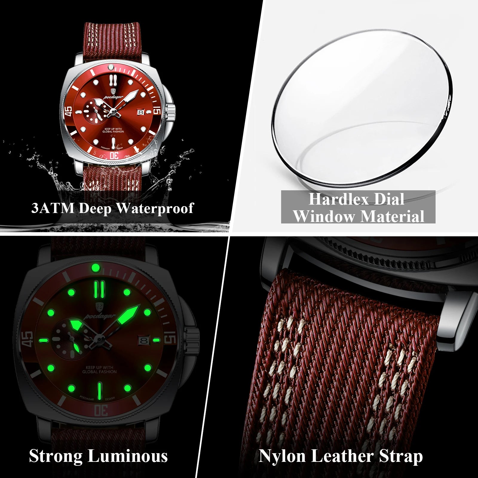 POEDAGAR Luxury Fashion Man Watch Luminous Waterproof Date Sport Watches For Men Nylon Leather Quartz Business Men's Clock Reloj - Sun Studio