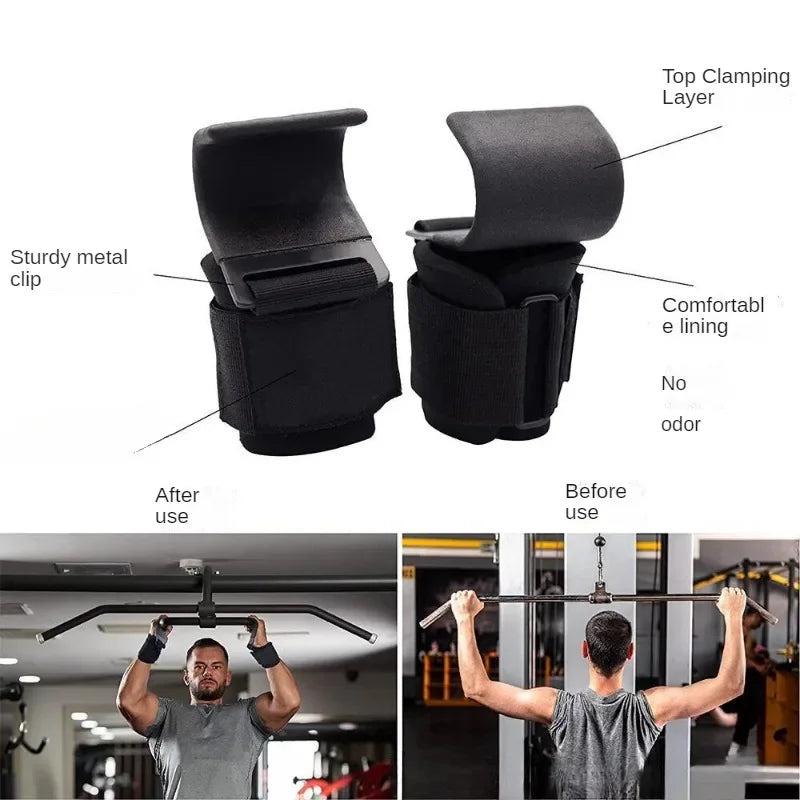 1pc Weight Lifting Hook Grips With Wrist Wraps Hand-Bar Wrist Strap Gym Fitness Hook Weight Strap Pull-Ups Power Lifting Gloves - Sun Studio