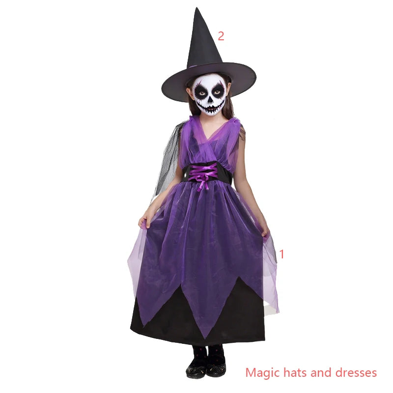 2-15Y Girls Halloween Witch Costume Children Cosplay Vampire Bat Dresses Carnival Party Clothes Children's Halloween Gifts - Sun Studio