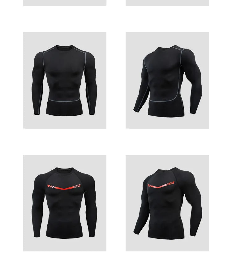 Gym Sports T-shirts for Men Long Sleeve Tights Boxing Sportswear Breathable Quick Dry Fitness Tops Male Outdoor Training Clothes - Sun Studio