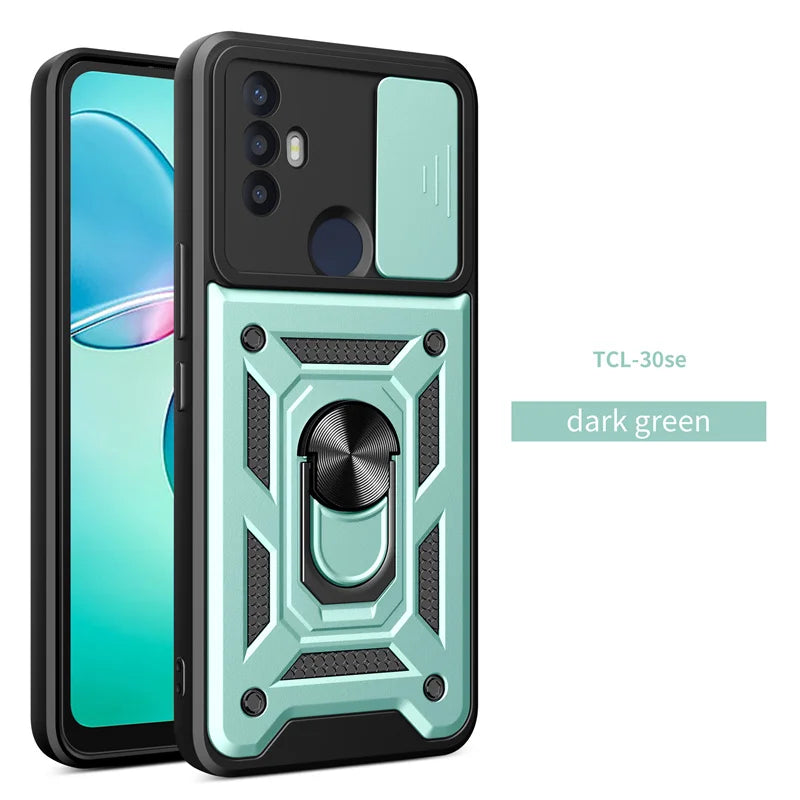For TCL 30 SE Case Shockproof Armor Slide Lens Protect Coque For TCL 30SE tcl30se 4G Car Magnetic Holder Ring Stand Back Cover - Sun Studio