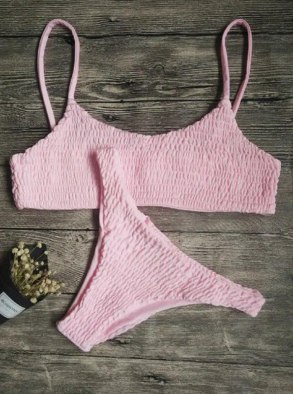Neuer Hot Sale Sexy Damen Push-Up Gepolsterter BH Bikini Set Falten Badeanzug Badebekleidung Schwimmen Strand Badeanzug Bikini Set