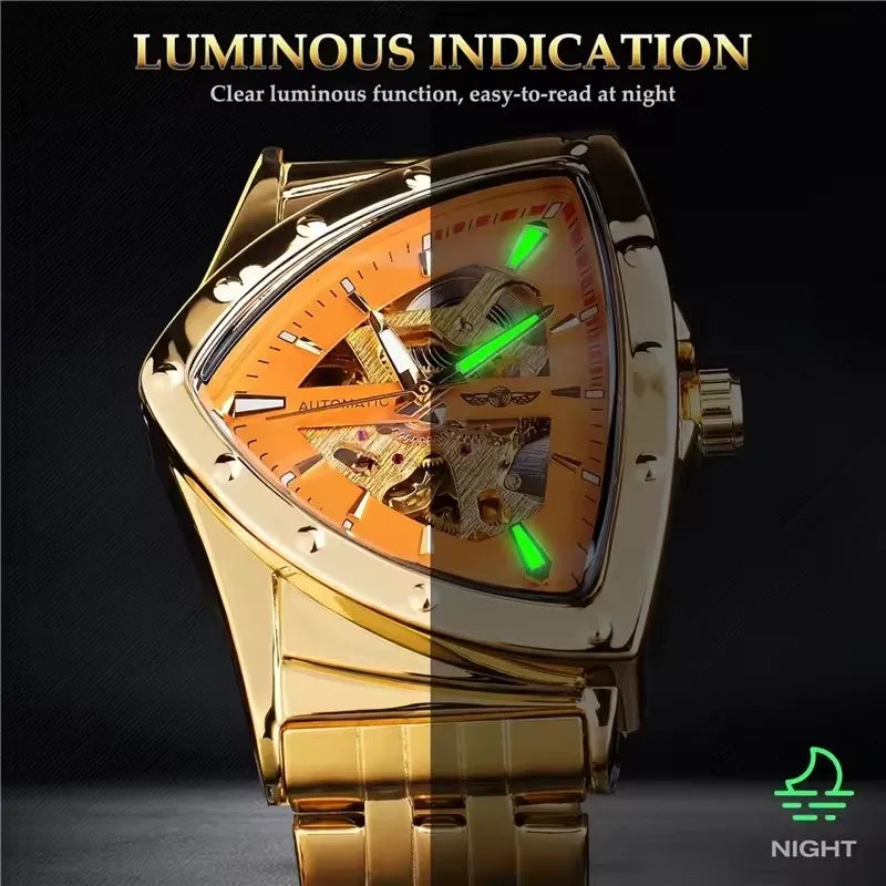 WINNER 395S Men's Mechanical Watch Fashion Business Gold Luxury Brand Waterproof Triangle Skeleton Men's Automatic Watches reloj - Sun Studio