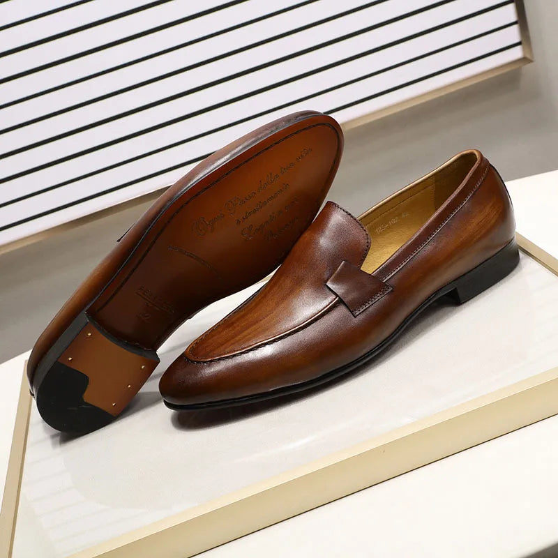 YETTIES Designer Fashion Mens Loafers Leather Handmade Black Brown Casual Business Dress Shoes Party Wedding Men's Footwear - Sun Studio