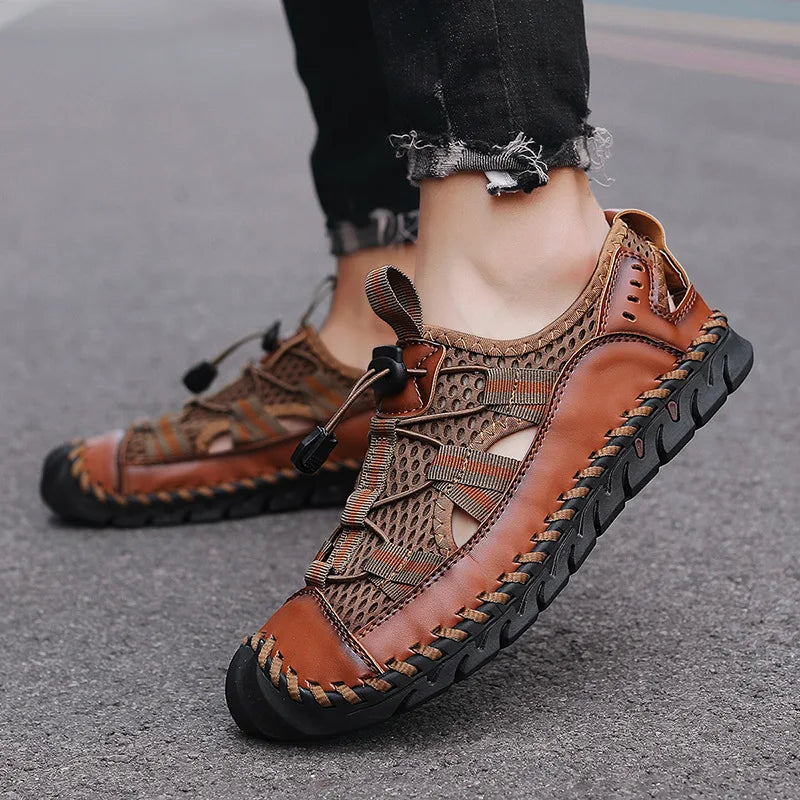 Heißer Verkauf Sommer Herren Sandalen Outdoor Rutschfeste Herren Strand Sandalen Handgefertigte Echtes Leder Herren Schuhe Mode Herren Sneakers