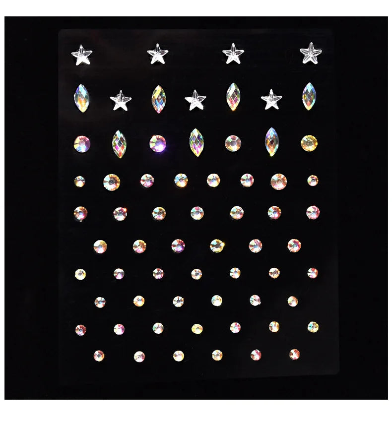 1 Pc Disposable Tattoo Stickers Face Jewelry Color Crystal Diamond DIY Eyes Face Body Waterproof Makeup Decorations Rhinestones - Sun Studio