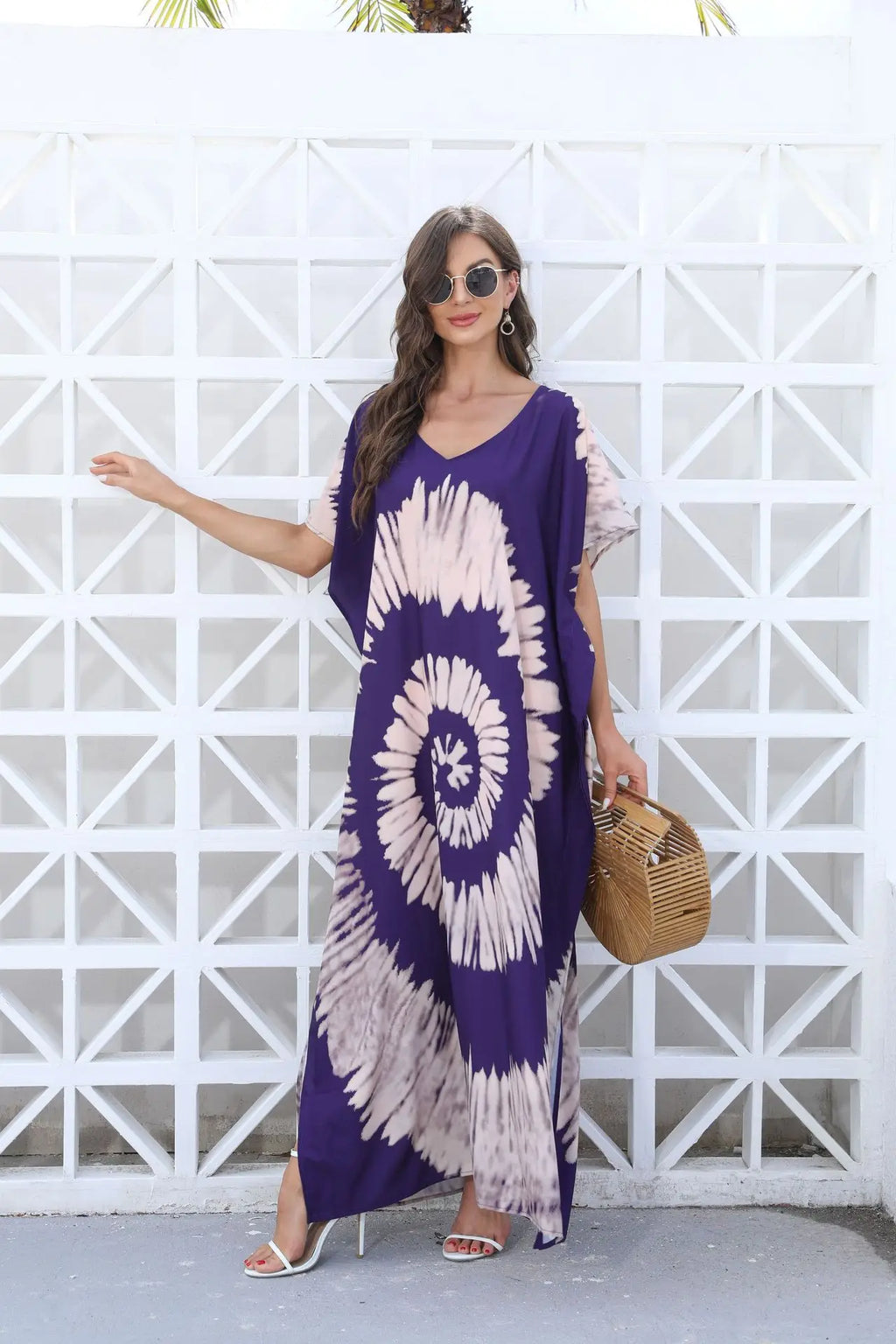 Kaftan Dresses for Women Plus Size Tie Dye Batwing Sleeve Caftans Swimsuit Coverup Maxi Dress Loungewear - Sun Studio