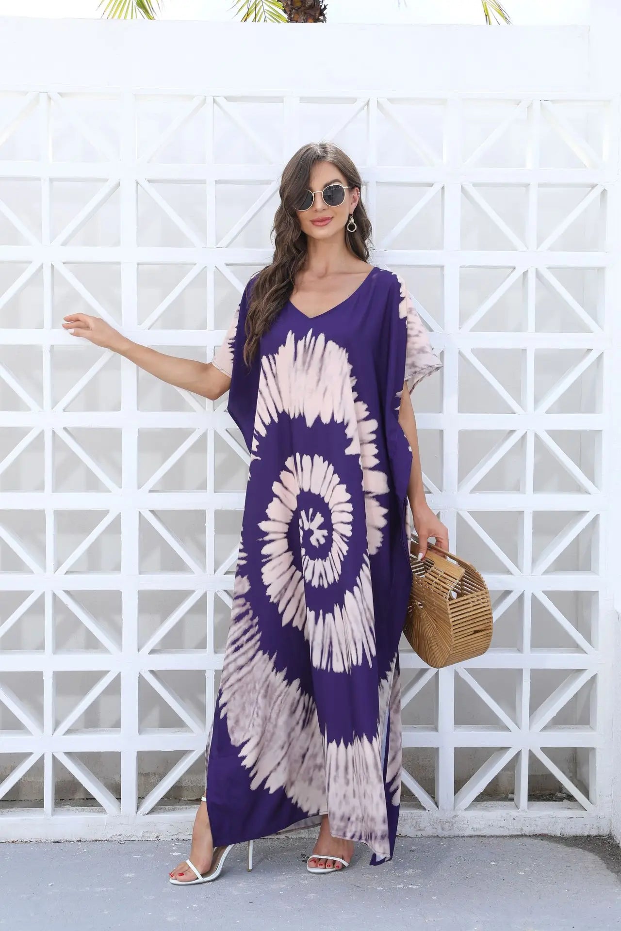 Kaftan Dresses for Women Plus Size Tie Dye Batwing Sleeve Caftans Swimsuit Coverup Maxi Dress Loungewear - Sun Studio