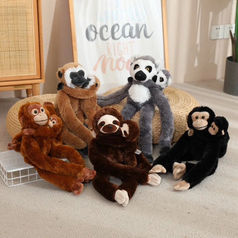 Cartoon Punch Monkey Plush Doll Brown Chimpanze Mom And Black Monkey Baby Together Animal Stuffed Doll Home Decor Gift For Kids - Sun Studio