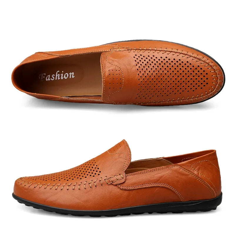 Echtes Leder Herren Freizeit Schuhe Luxusmarke Designer Herren Slipper Mokassins Atmungsaktive Schlupfschuhe Männliche Bootsschuhe Plus Größe 37-47