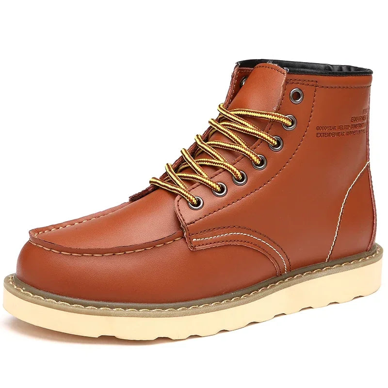 Winter Leder Herren Stiefel Warme Herren Schneestiefel mit Fell Wasserdicht Handgemachte Herren Knöchelstiefel Rutschfeste Hohe Herren Arbeitsschuhe