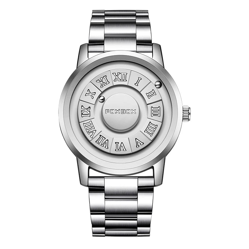 FOXBOX Herren Quarz Uhr Mode Persönlichkeit Kreative Scroll-Eisenball Magnetzeiger Wasserdicht für Herren Uhren Geschenk+Box