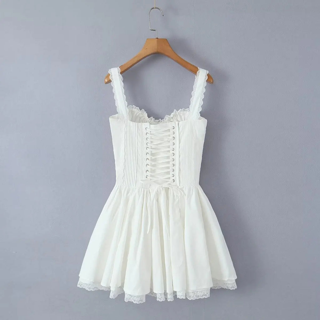 Mingmingxi Sexy Spaghetti Strap Corset Dress Elegant Fluffy Party Dresses Slim A Line Lace Up Dress Cotton Women Clothing - Sun Studio