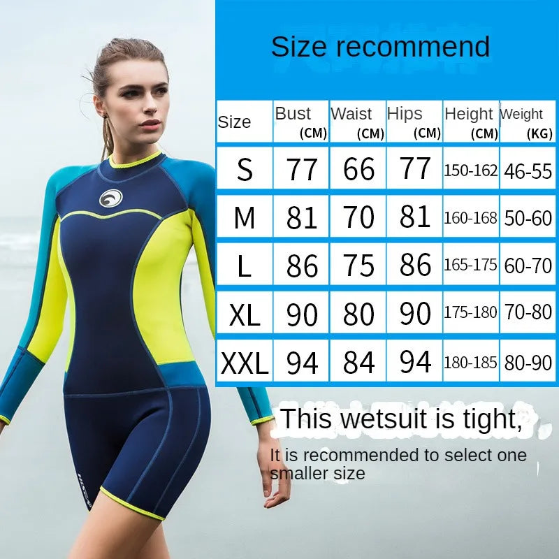 Women's Wetsuit 1.5mm Neoprene Jumpsuit Long Sleeves Short Pants Women Swimming Surfing Swimsuit - Sun Studio