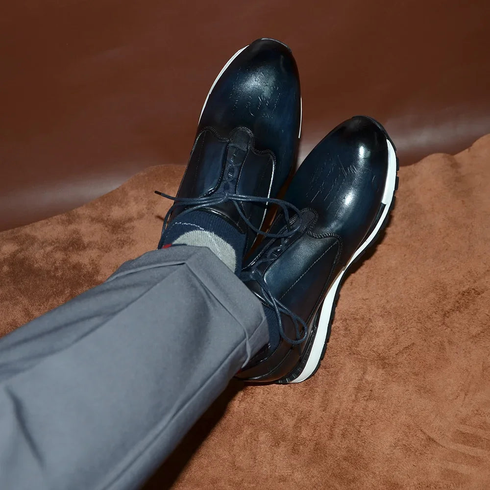 Luxury Brand Style Casual Sneakers Men's Shoes Genuine Leather Lace-up Basic Outdoor Footwear Daily Male Fashion Oxford Shoes - Sun Studio