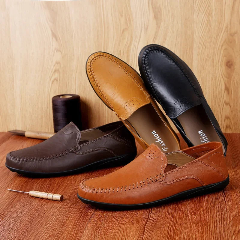 Echtes Leder Herren Freizeit Schuhe Luxusmarke Designer Herren Slipper Mokassins Atmungsaktive Schlupfschuhe Männliche Bootsschuhe Plus Größe 37-47