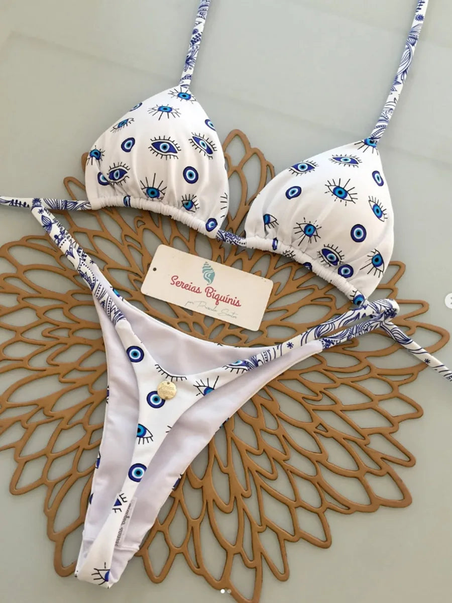 2026 Women's Bikini Swimsuit Women's Split Solid Color Lace-up Sexy Swimsuit 2-piece Set Micro Swimwear - Sun Studio